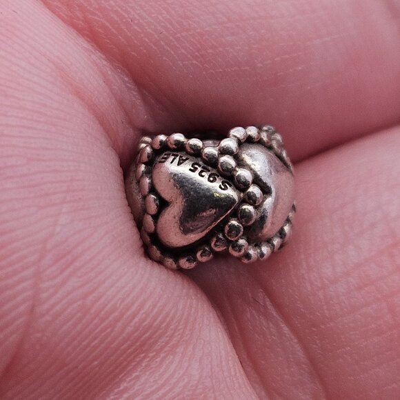 Pandora 925 Sterling Silver Beaded Hearts Heart Charm Bead - Picture 1 of 5